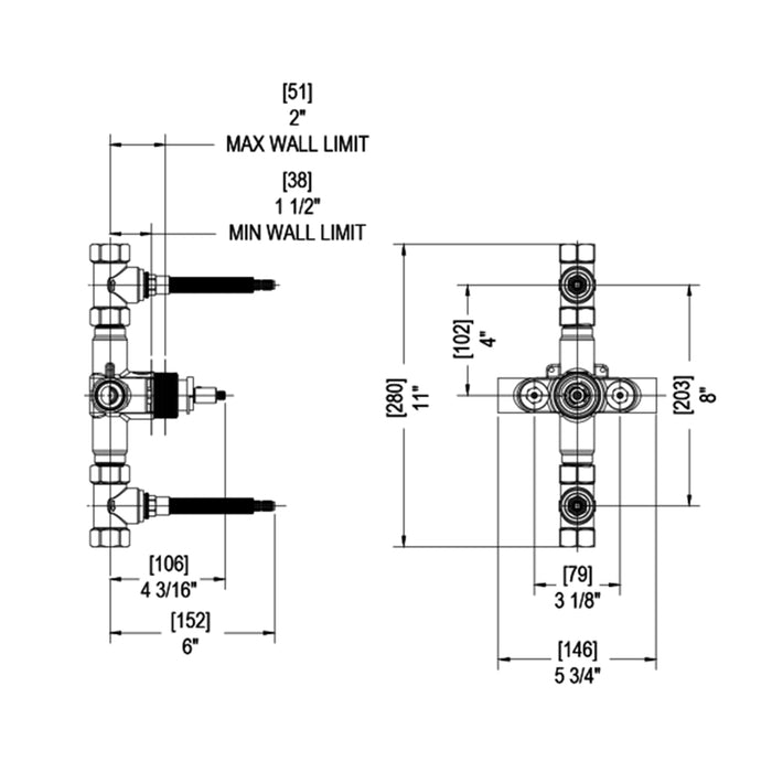 Lasalle 2 Way Thermostatic Trim Complete Shower Set - Ceiling Mount - 12" Brass/Matt Black