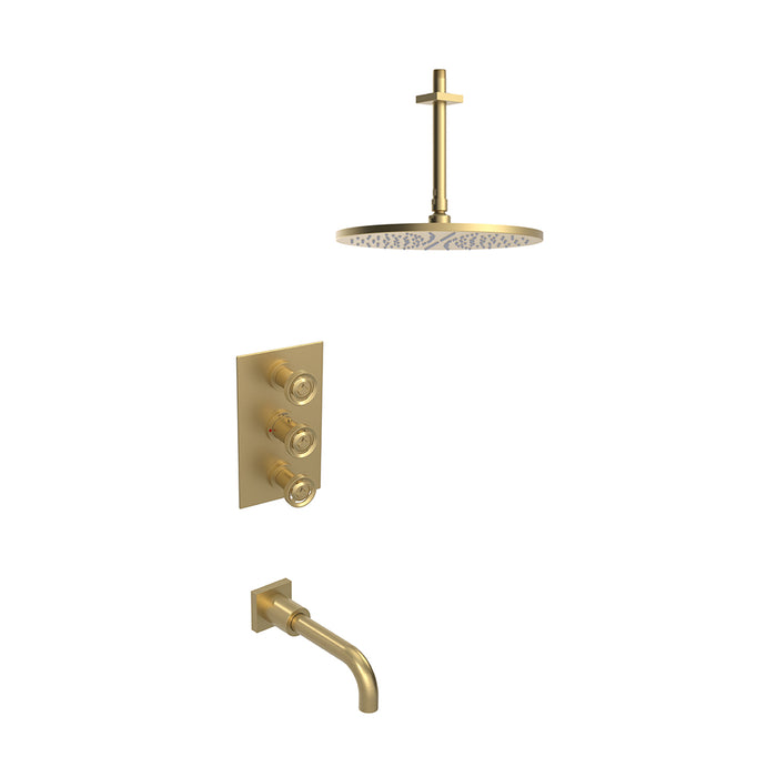 Lasalle 2 Way Thermostatic Trim Complete Shower Set - Ceiling Mount - 12" Brass/Satin Brass
