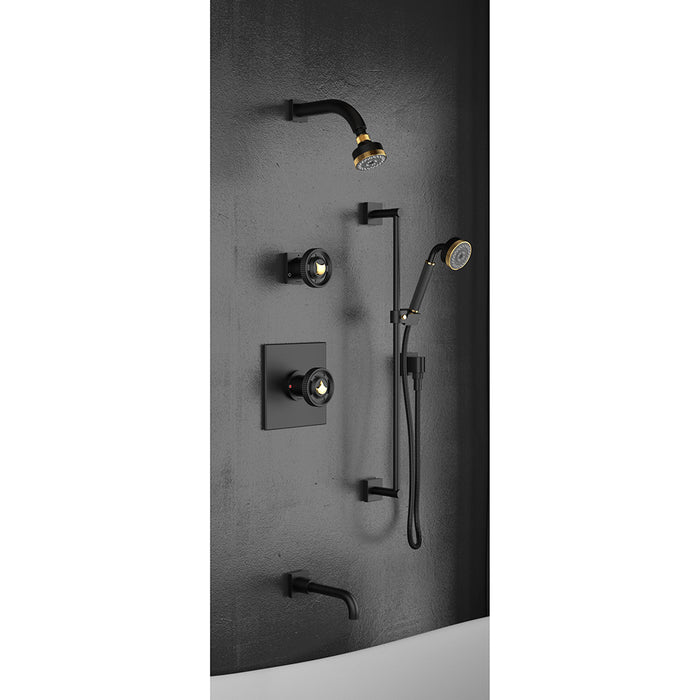 H2O 3 Function Pressure Balance Trim Complete Shower Set - Wall Mount - 3" Brass/Satin Brass/Matt Black