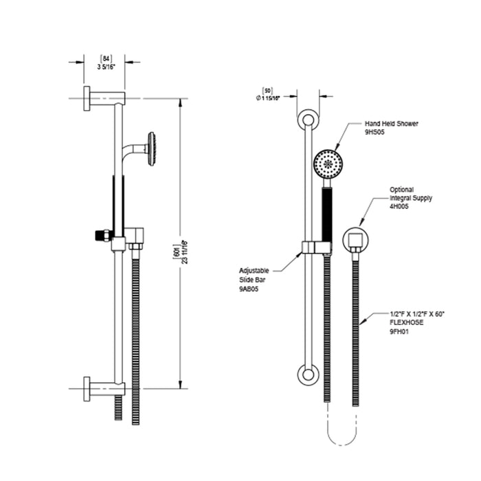 H2O 3 Function Pressure Balance Trim Complete Shower Set - Wall Mount - 3" Brass/Satin Brass/Matt Black