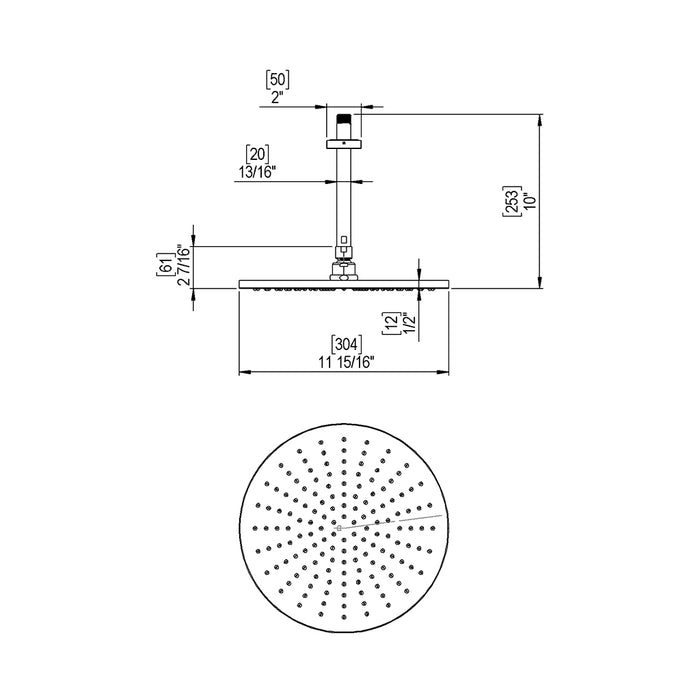 Lasalle Complete Shower Head - Ceiling Mount - 12" Brass/Satin Brass