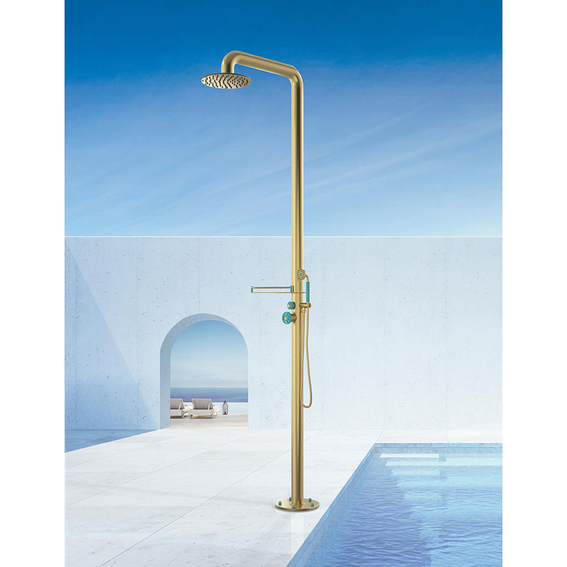 Bath Essentials Shower Pool - Floor Mount - 90" Brass/Satin Brass/Midnight Blue