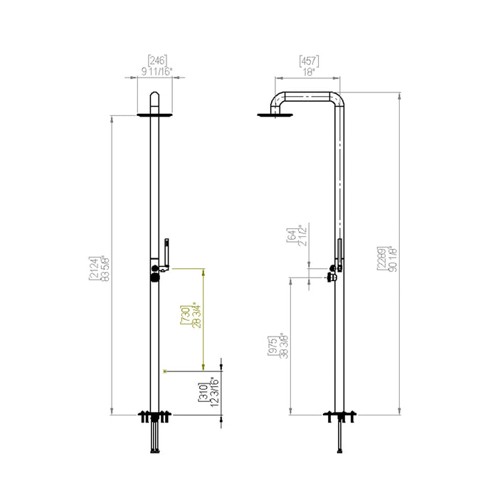 Bath Essentials Shower Pool - Floor Mount - 90" Brass/Satin Brass/Midnight Blue