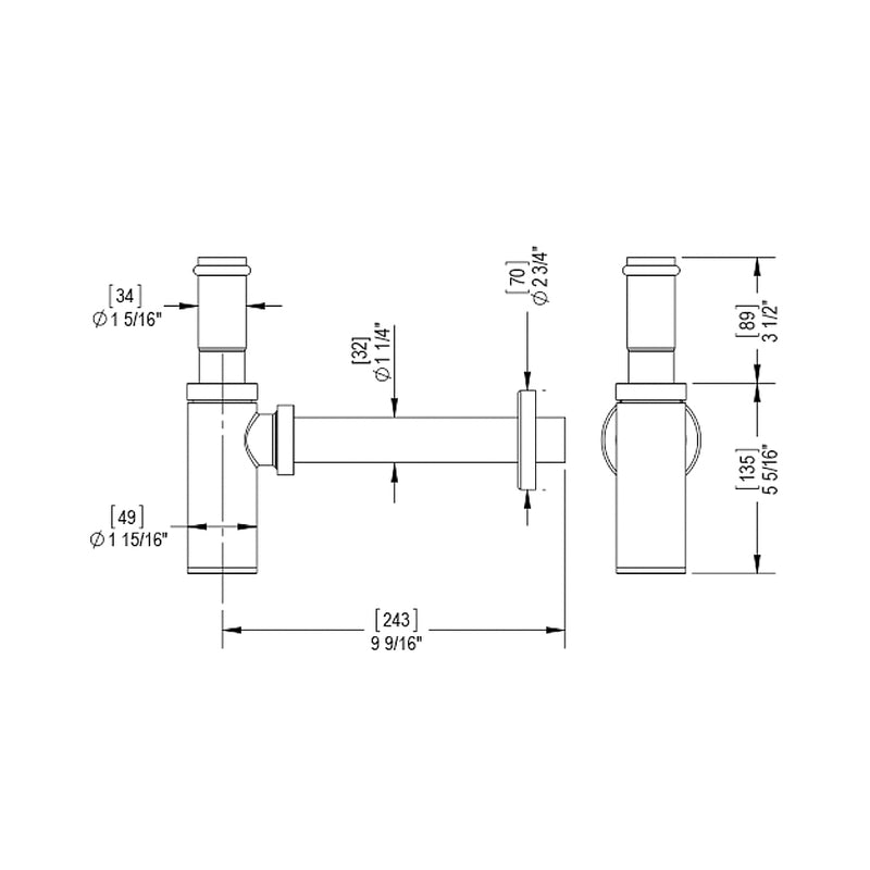 Bath Essentials Bottle Sink Siphon - Under Mount - 10" Brass/Satin Nickel