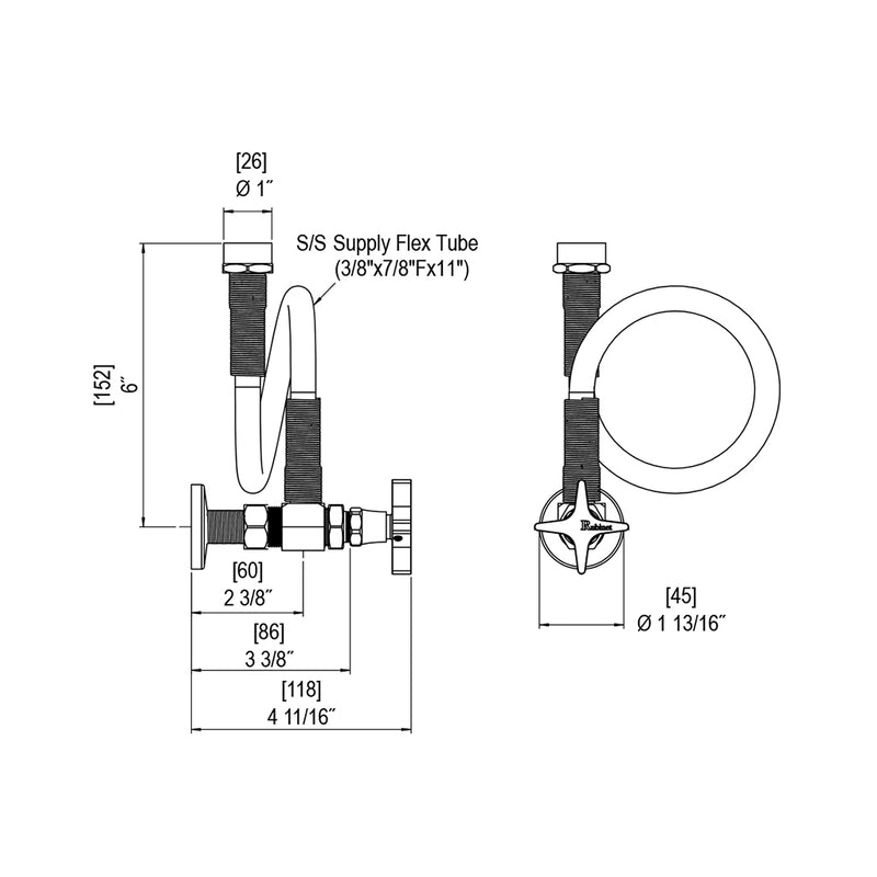 Contemporary Supply Kit - Widespread - 6" Brass/Polished Chrome