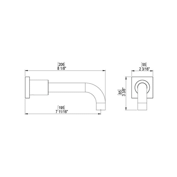 Lasalle Tub Spout - Wall Mount - 8" Brass/Polished Chrome