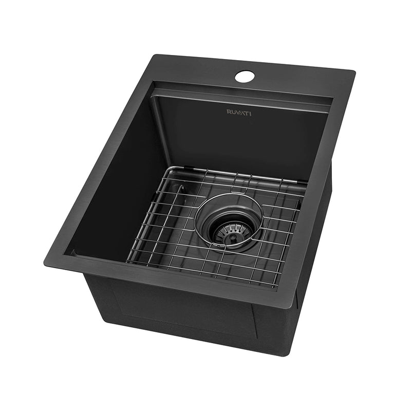 Giana Rectangular Single Bowl Bar Sink - Top Mount - 15" Stainless Steel/Gunmetal Black