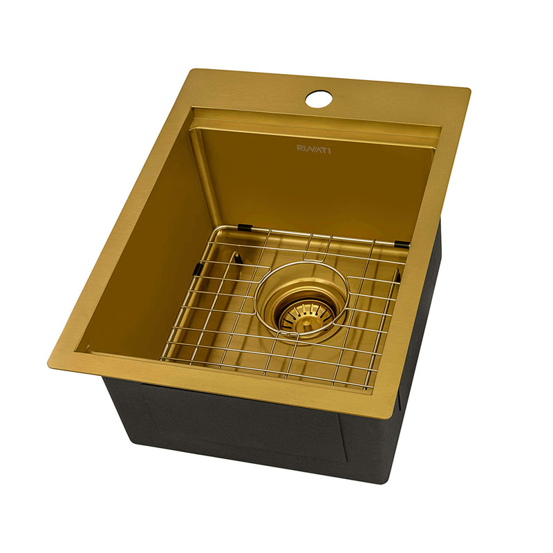 Giana Rectangular Single Bowl Bar Sink - Top Mount - 15" Stainless Steel/Matt Gold