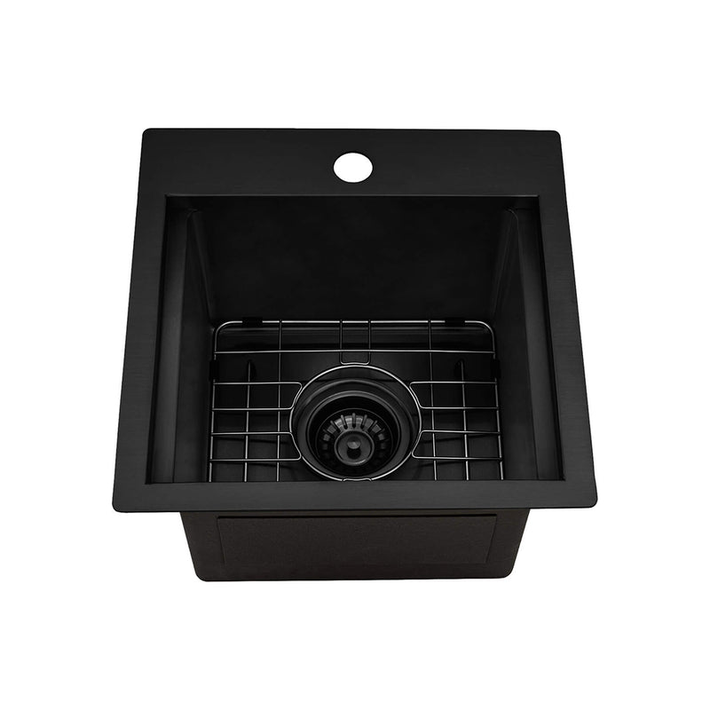 Giana Square Single Bowl Bar Sink - Top Mount - 15" Stainless Steel/Gunmetal Black