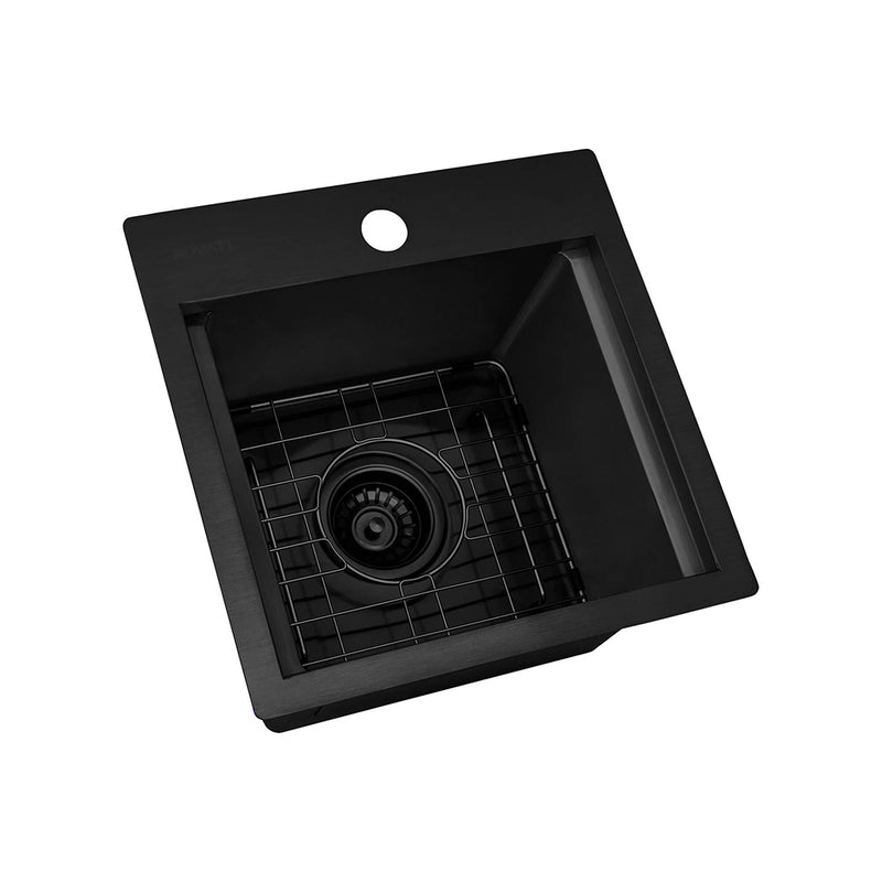 Giana Square Single Bowl Bar Sink - Top Mount - 15" Stainless Steel/Gunmetal Black
