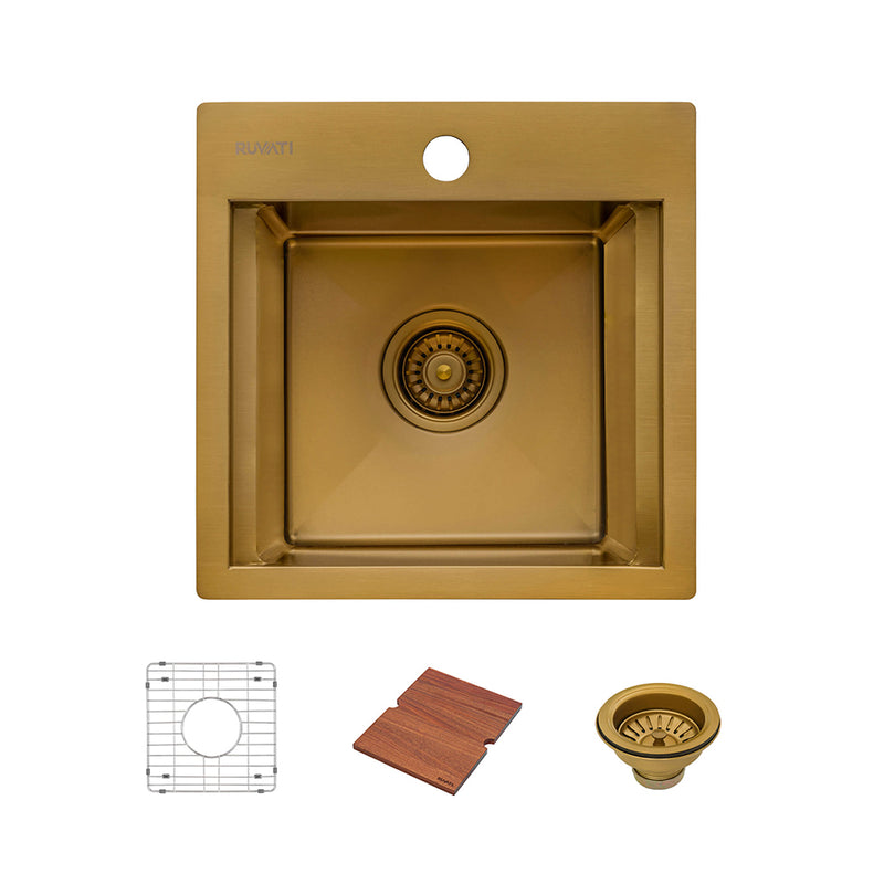 Giana Square Single Bowl Bar Sink - Top Mount - 15" Stainless Steel/Matt Gold