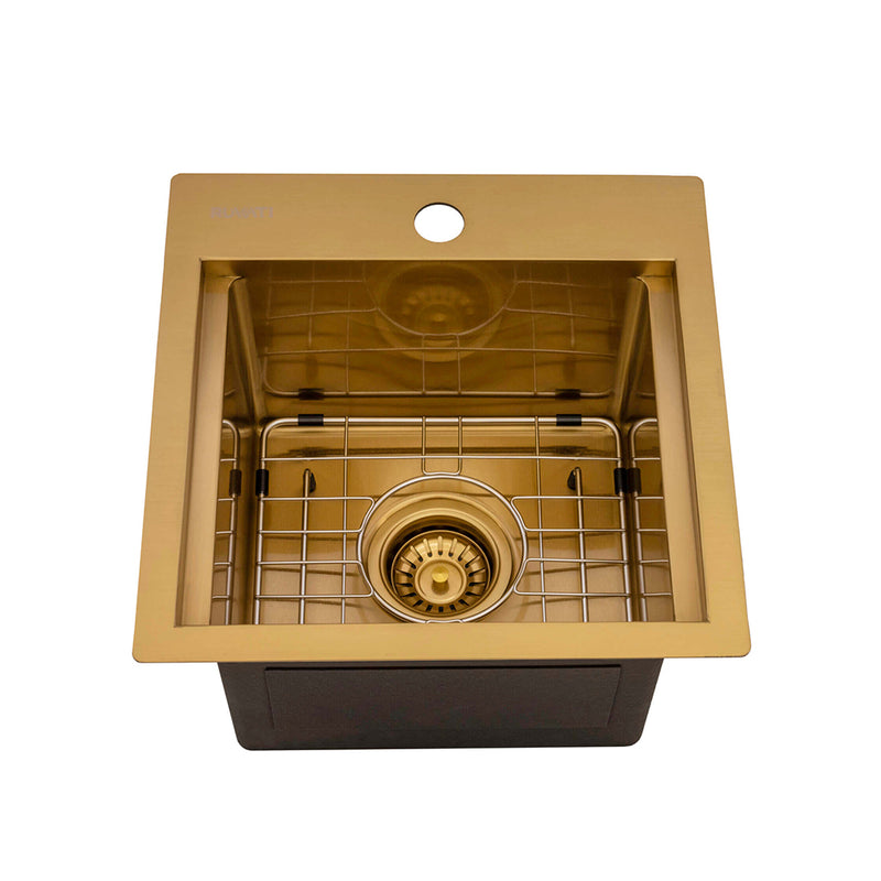 Giana Square Single Bowl Bar Sink - Top Mount - 15" Stainless Steel/Matt Gold