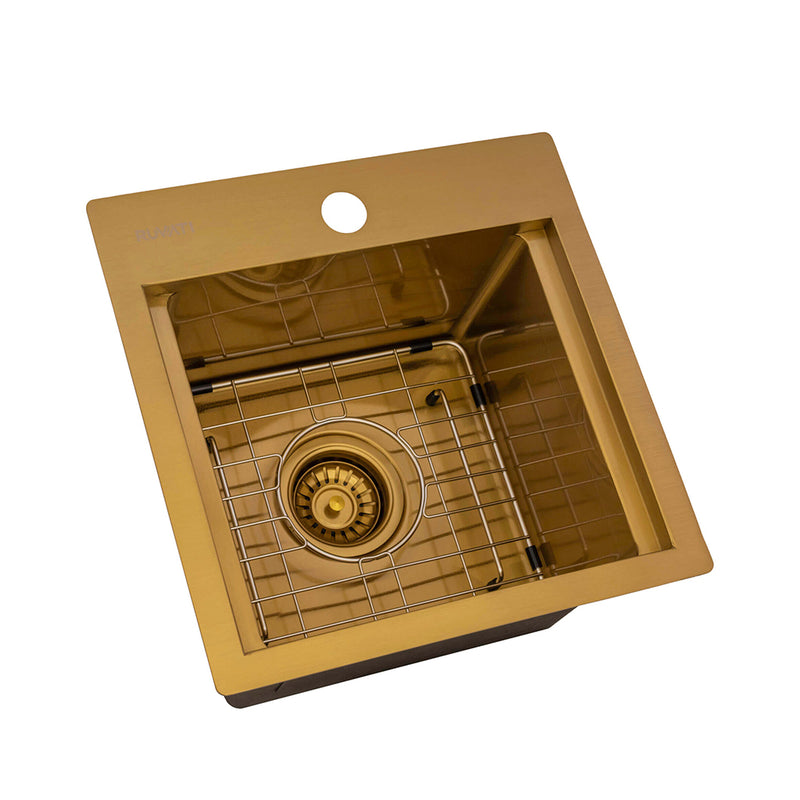 Giana Square Single Bowl Bar Sink - Top Mount - 15" Stainless Steel/Matt Gold