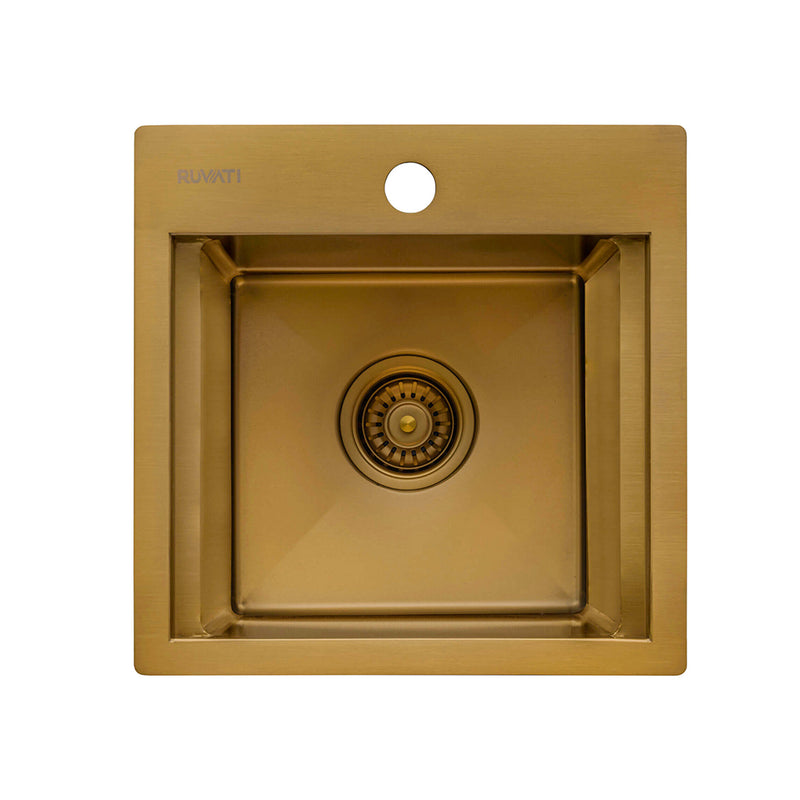 Giana Square Single Bowl Bar Sink - Top Mount - 15" Stainless Steel/Matt Gold