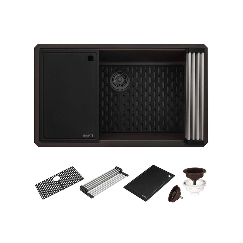 Epistage Workstation Single Bowl Kitchen Sink - Under Mount - 33" Granite Composite/Espresso Brown