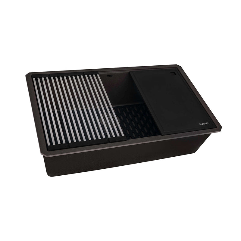 Epistage Workstation Single Bowl Kitchen Sink - Under Mount - 33" Granite Composite/Espresso Brown