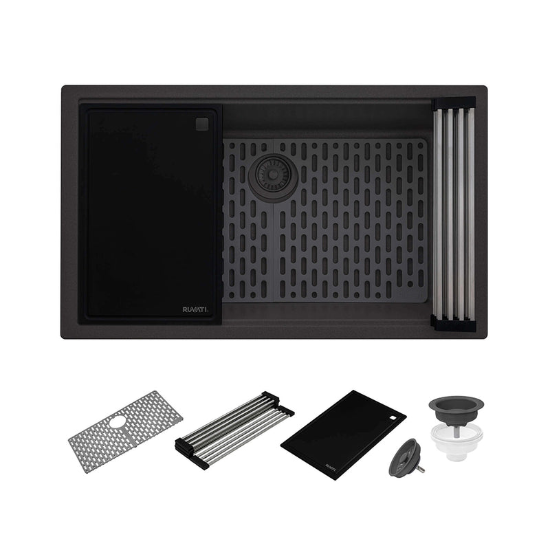 Epistage Workstation Single Bowl Kitchen Sink - Under Mount - 33" Granite Composite/Gray