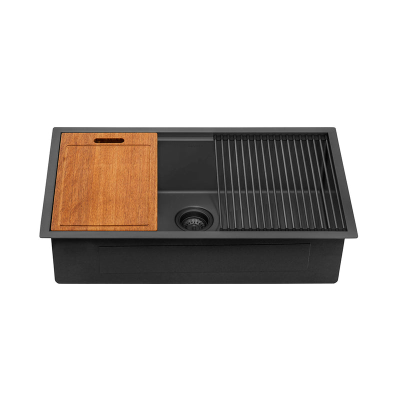 Giana Workstation Single Bowl Kitchen Sink - Under Mount - 33" Stainless Steel/Gunmetal Black