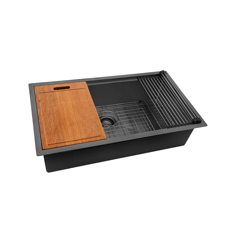 Giana Workstation Single Bowl Kitchen Sink - Under Mount - 33" Stainless Steel/Gunmetal Black