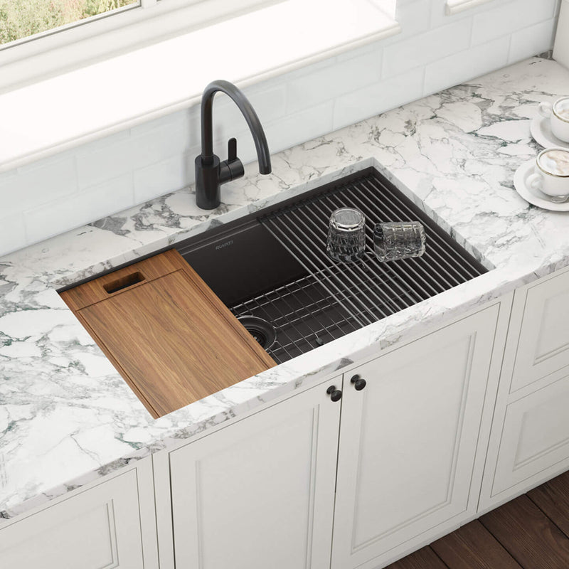 Giana Workstation Single Bowl Kitchen Sink - Under Mount - 33" Stainless Steel/Gunmetal Black