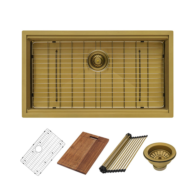 Giana Workstation Single Bowl Kitchen Sink - Under Mount - 33" Stainless Steel/Matt Gold