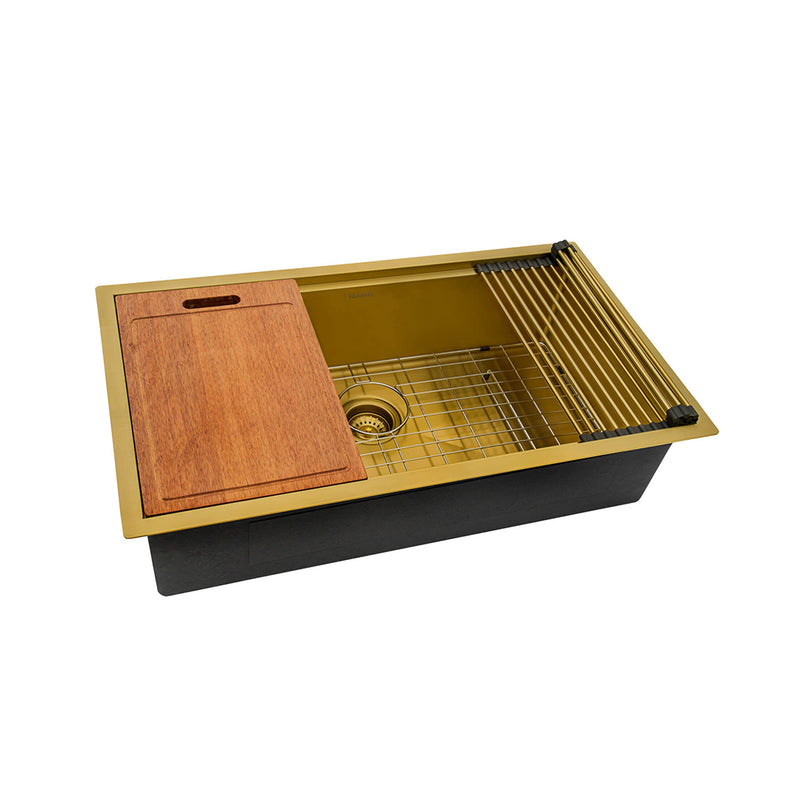 Giana Workstation Single Bowl Kitchen Sink - Under Mount - 33" Stainless Steel/Matt Gold