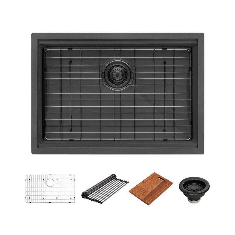 Giana Workstation Single Bowl Kitchen Sink - Under Mount - 30" Stainless Steel/Gunmetal Black