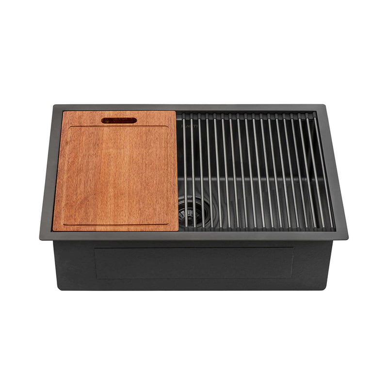 Giana Workstation Single Bowl Kitchen Sink - Under Mount - 30" Stainless Steel/Gunmetal Black