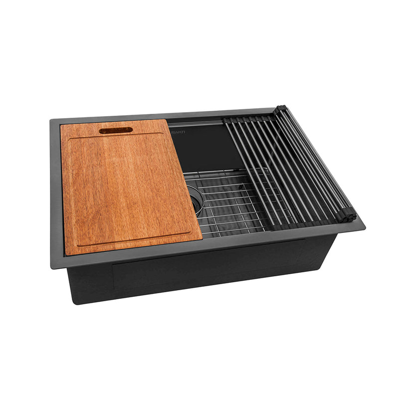 Giana Workstation Single Bowl Kitchen Sink - Under Mount - 30" Stainless Steel/Gunmetal Black