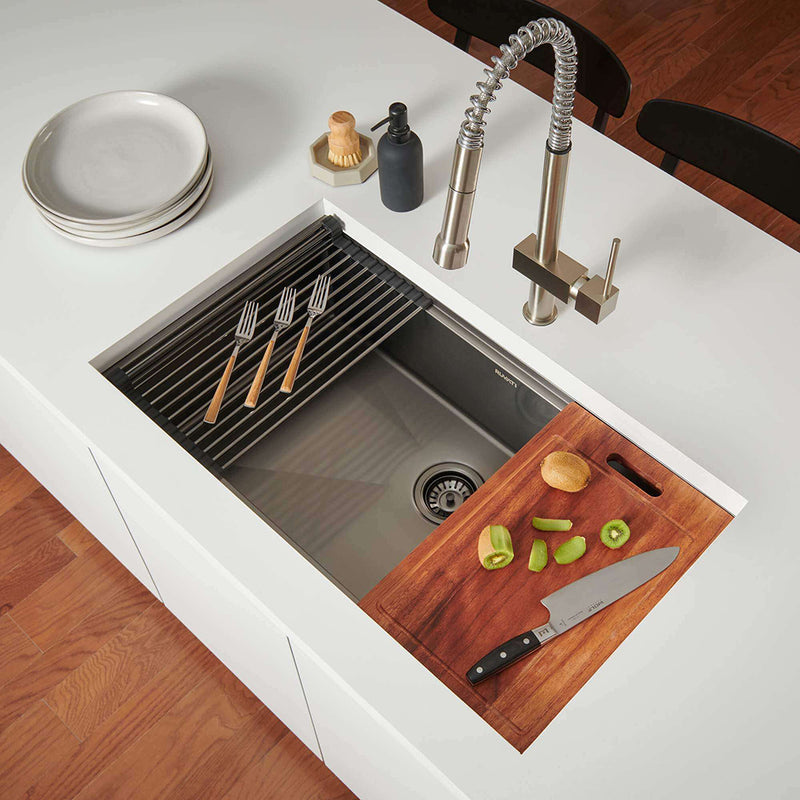 Giana Workstation Single Bowl Kitchen Sink - Under Mount - 30" Stainless Steel/Gunmetal Black