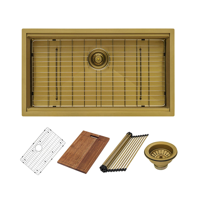 Giana Workstation Single Bowl Kitchen Sink - Under Mount - 30" Stainless Steel/Matt Gold