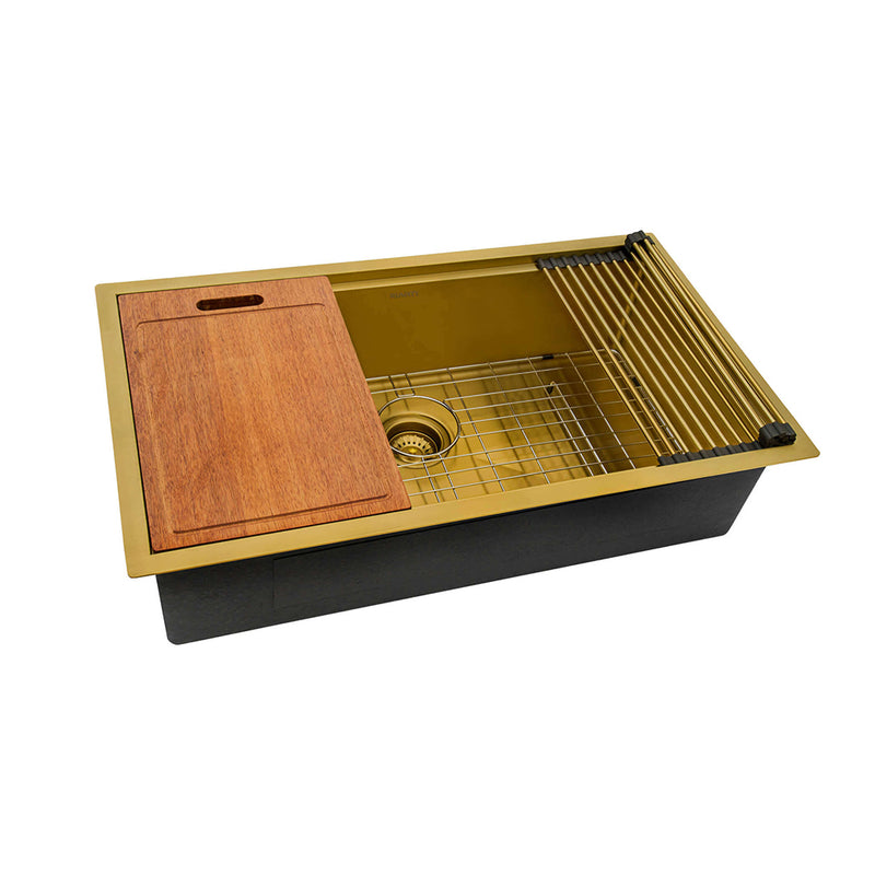 Giana Workstation Single Bowl Kitchen Sink - Under Mount - 30" Stainless Steel/Matt Gold