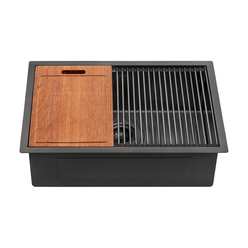 Giana Workstation Single Bowl Kitchen Sink - Under Mount - 27" Stainless Steel/Gunmetal Black