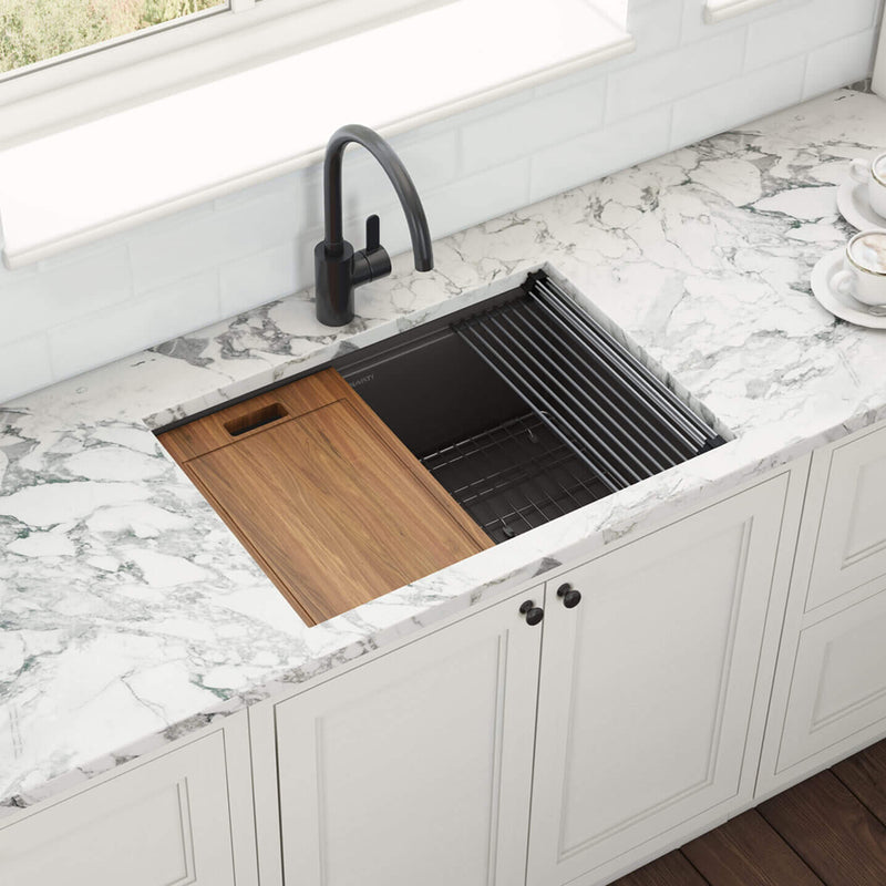 Giana Workstation Single Bowl Kitchen Sink - Under Mount - 27" Stainless Steel/Gunmetal Black