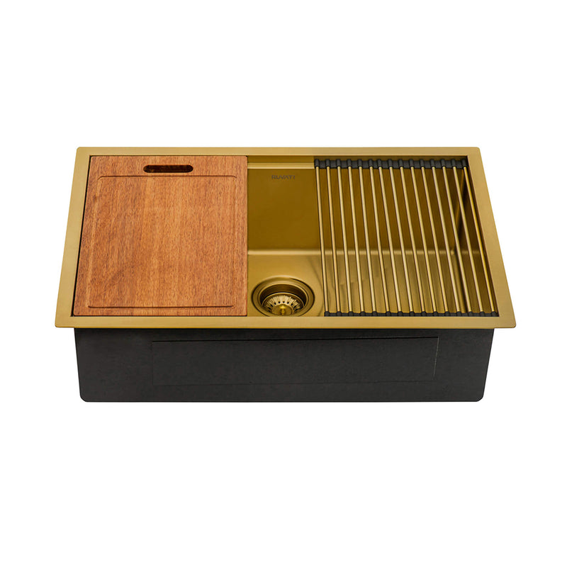 Giana Workstation Single Bowl Kitchen Sink - Under Mount - 27" Stainless Steel/Matt Gold