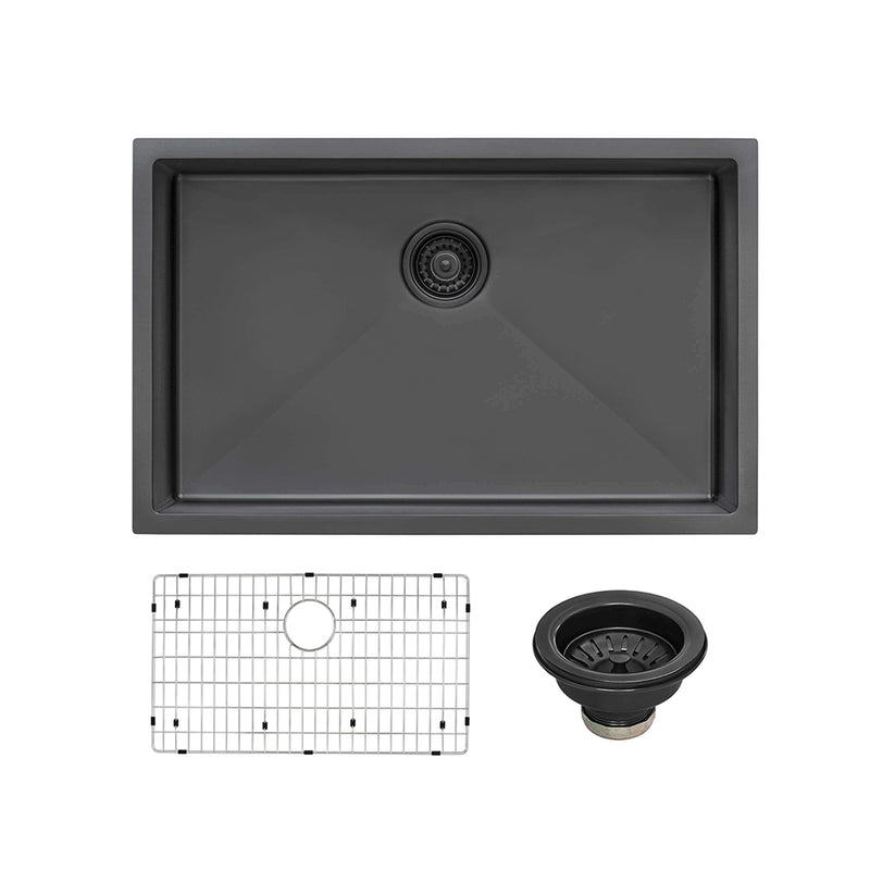Terraza Single Bowl Kitchen Sink - Under Mount - 27" Stainless Steel/Gunmetal Black