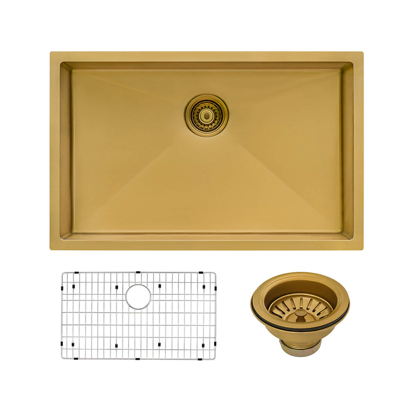 Terraza Single Bowl Kitchen Sink - Under Mount - 27" Stainless Steel/Matt Gold