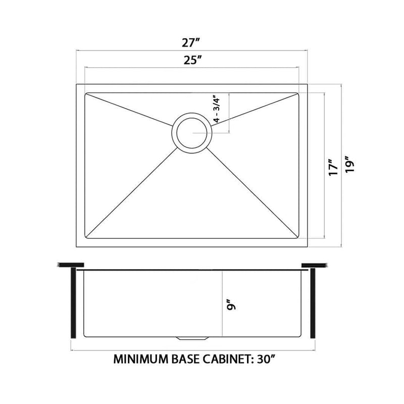 Terraza Single Bowl Kitchen Sink - Under Mount - 27" Stainless Steel/Matt Gold
