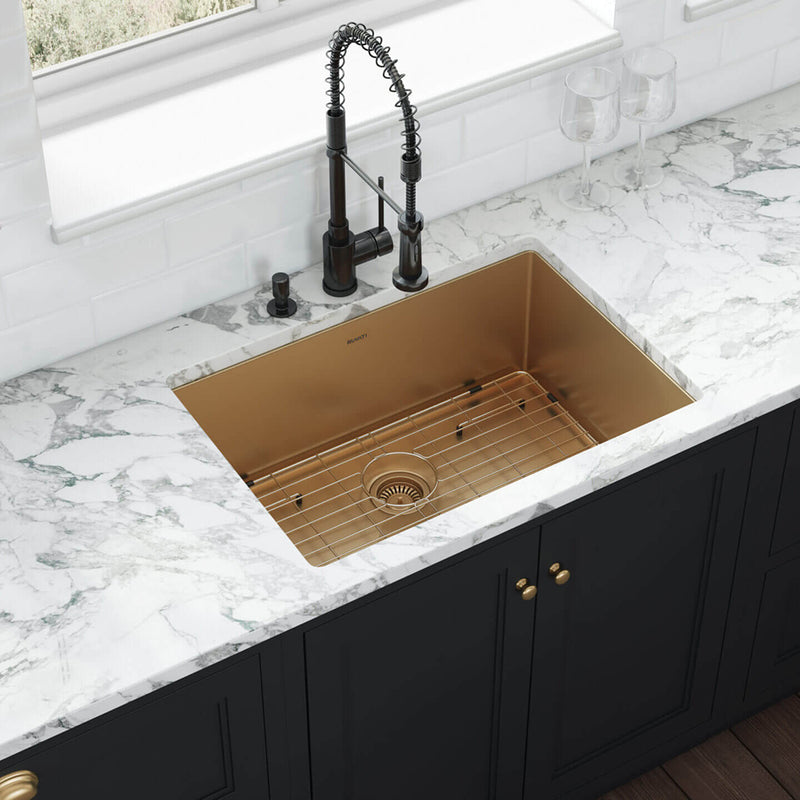 Terraza Single Bowl Kitchen Sink - Under Mount - 27" Stainless Steel/Matt Gold