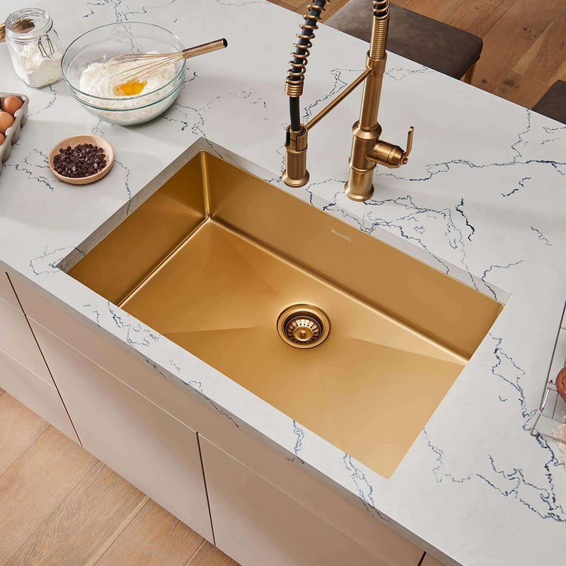 Terraza Single Bowl Kitchen Sink - Under Mount - 27" Stainless Steel/Matt Gold