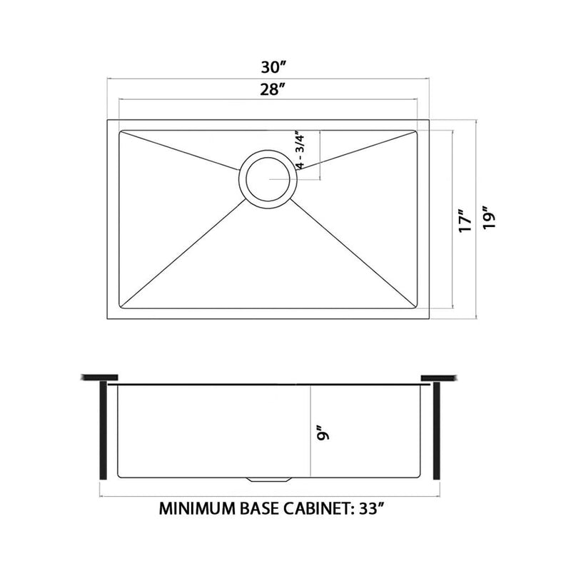 Terraza Single Bowl Kitchen Sink - Under Mount - 30" Stainless Steel/Matt Gold