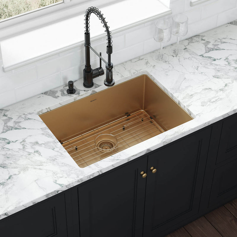 Terraza Single Bowl Kitchen Sink - Under Mount - 30" Stainless Steel/Matt Gold