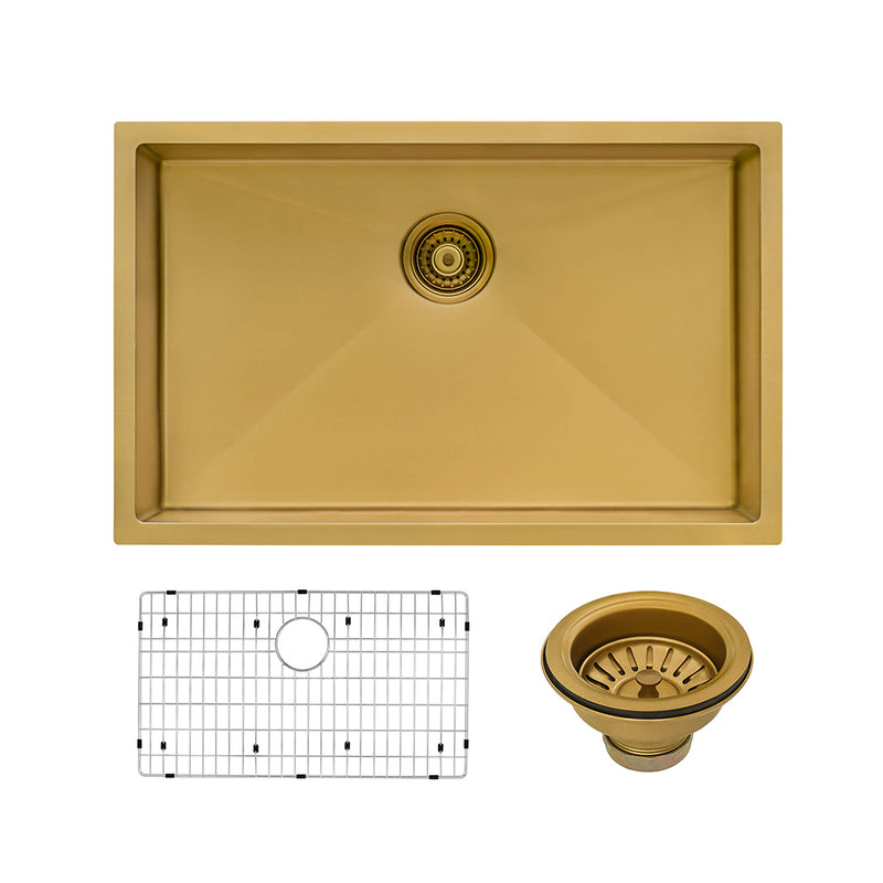 Terraza Single Bowl Kitchen Sink - Under Mount - 33" Stainless Steel/Matt Gold