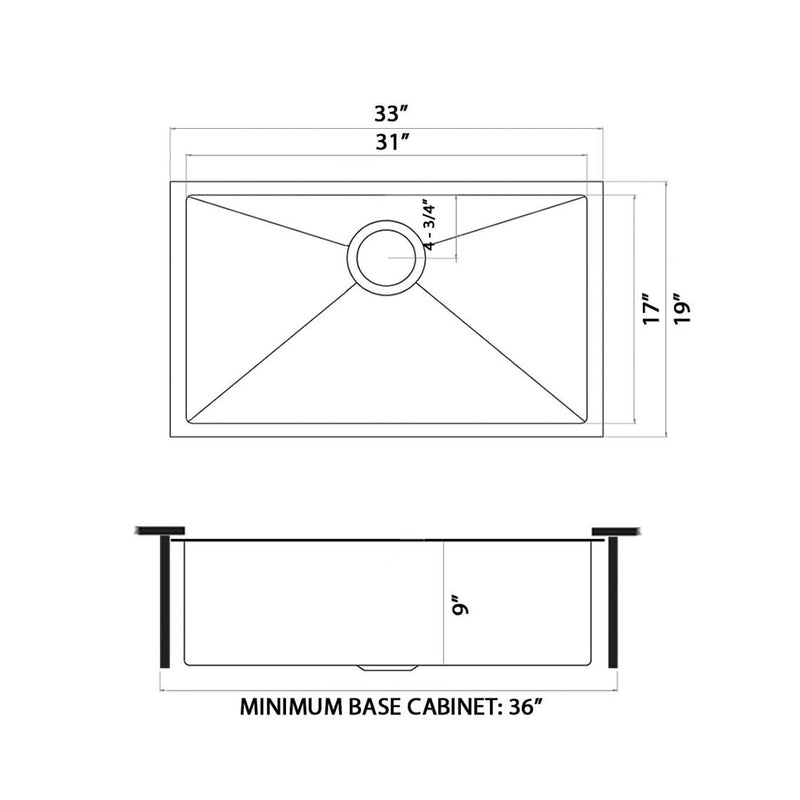 Terraza Single Bowl Kitchen Sink - Under Mount - 33" Stainless Steel/Matt Gold