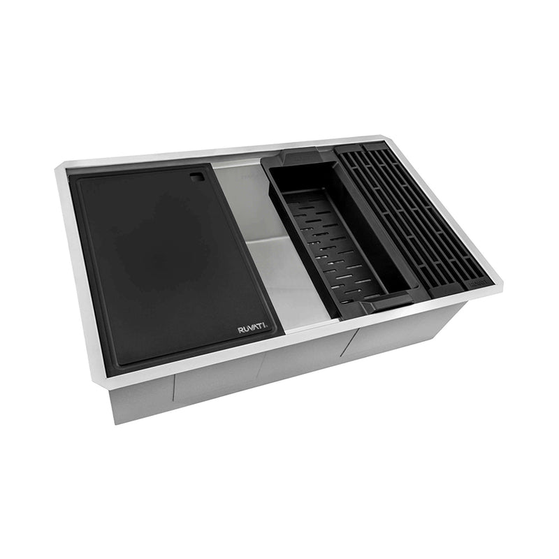 Veniso Nova Workstation Slope Bottom Offset Drain Single Bowl Kitchen Sink - Under Mount - 27" Stainless Steel/Stainless Steel