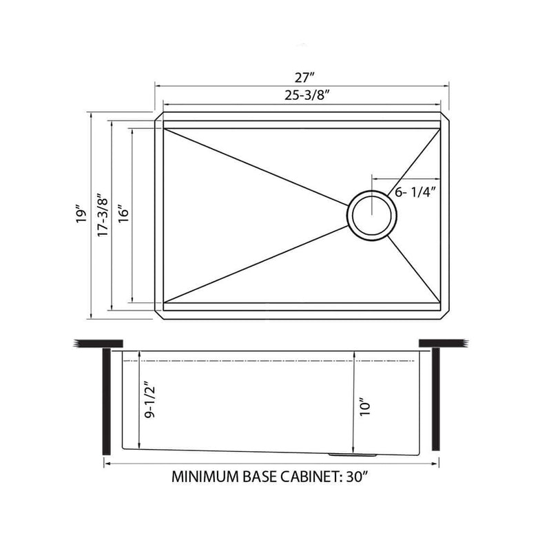Veniso Nova Workstation Slope Bottom Offset Drain Single Bowl Kitchen Sink - Under Mount - 27" Stainless Steel/Stainless Steel