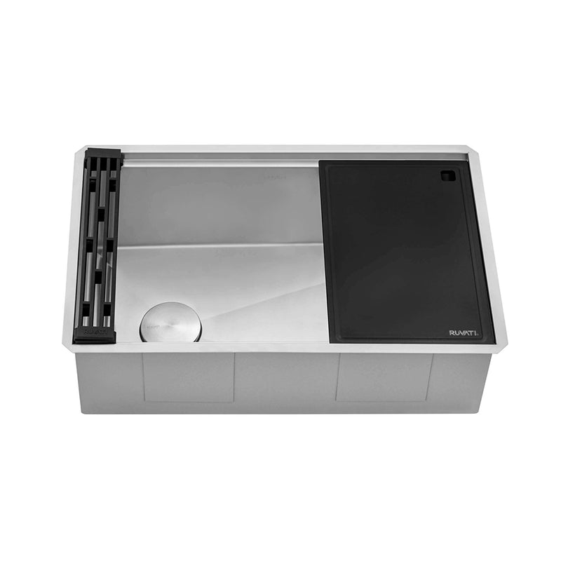 Veniso Nova Workstation Slope Bottom Offset Drain Single Bowl Kitchen Sink - Under Mount - 30" Stainless Steel/Stainless Steel