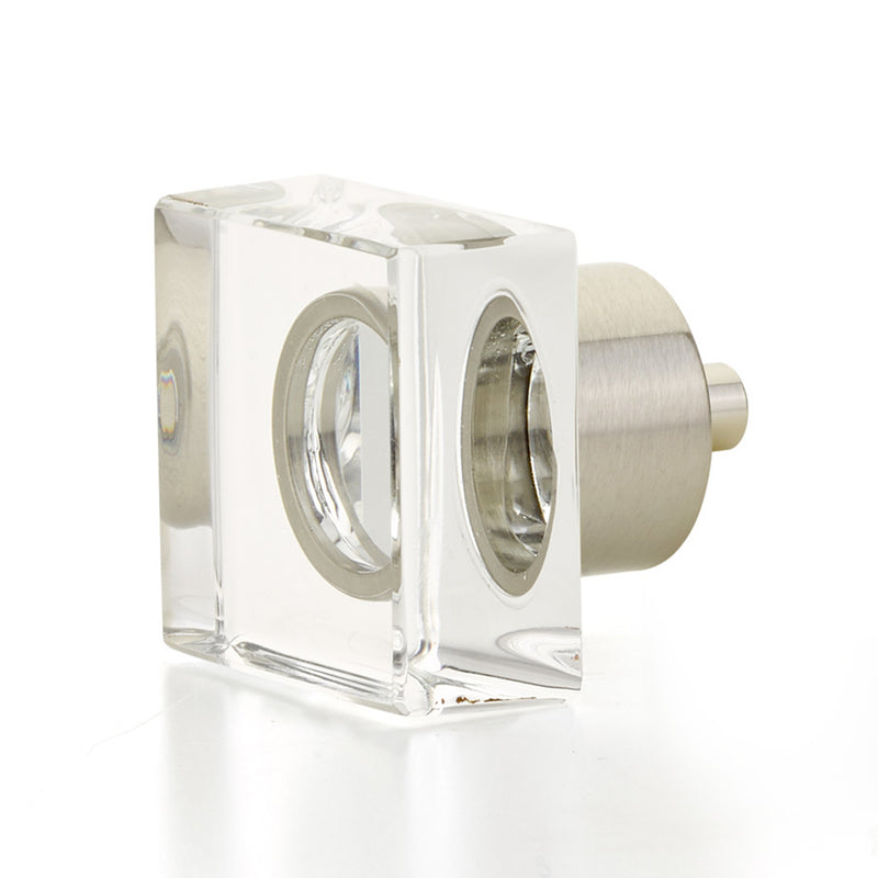 City Lights Square Cabinet Knob - Cabinet Mount - 2" Brass/Glass/Satin Nickel