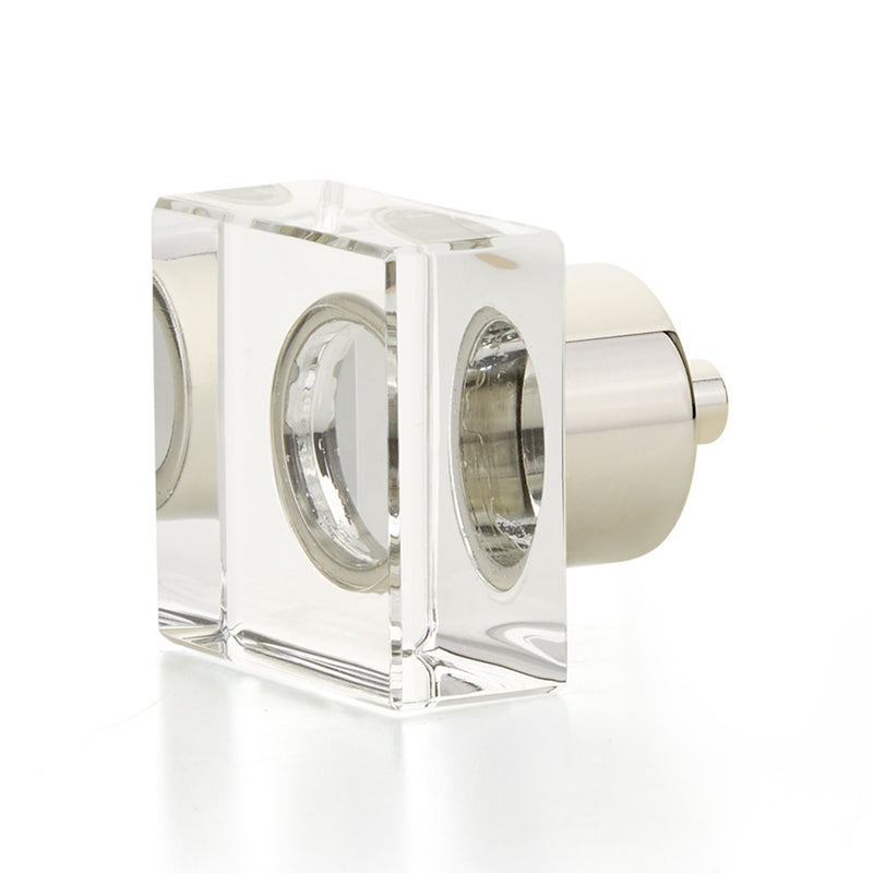 City Lights Square Cabinet Knob - Cabinet Mount - 2" Brass/Glass/Polished Nickel