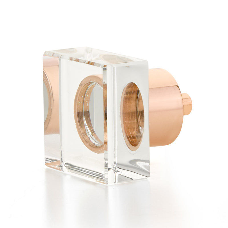 City Lights Square Cabinet Knob - Cabinet Mount - 2" Brass/Glass/Polished Rose Gold